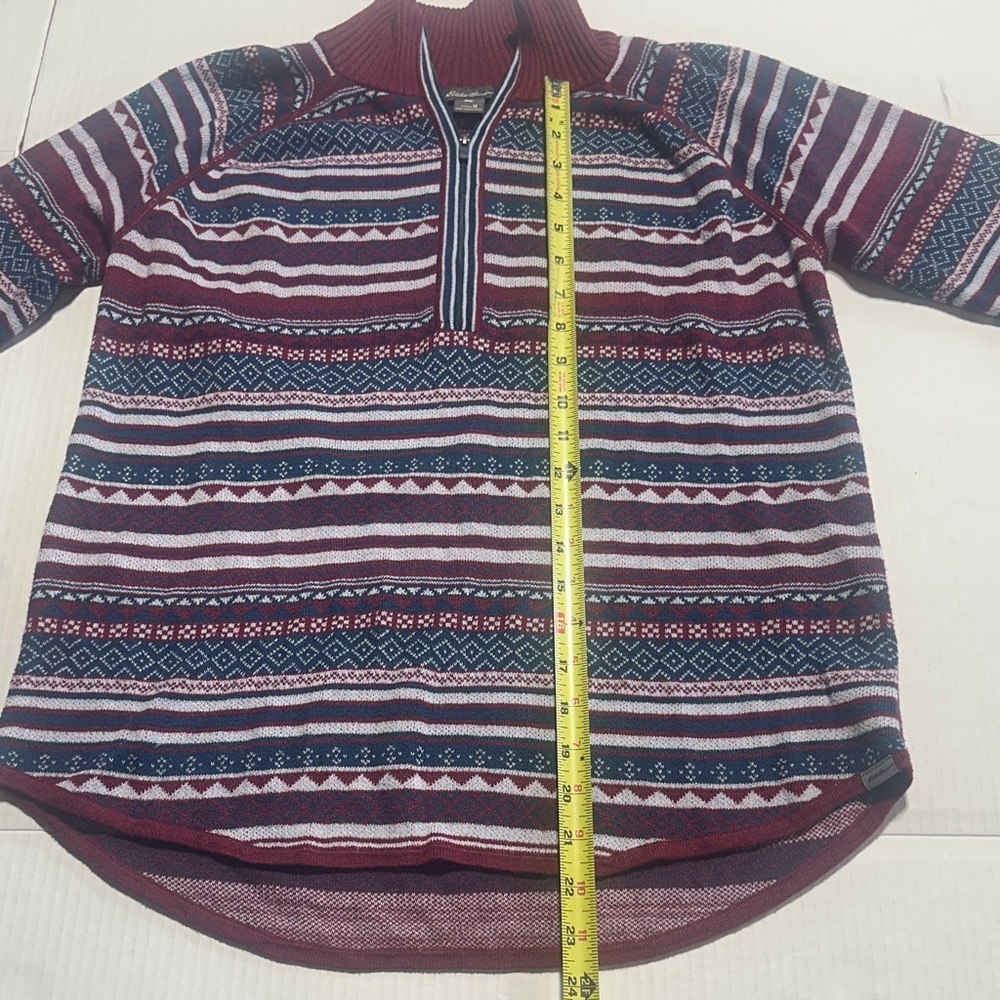 Eddie Bauer Striped quarter Half-Zip Fair Isle Sweater matron white blue design - Picture 4 of 7